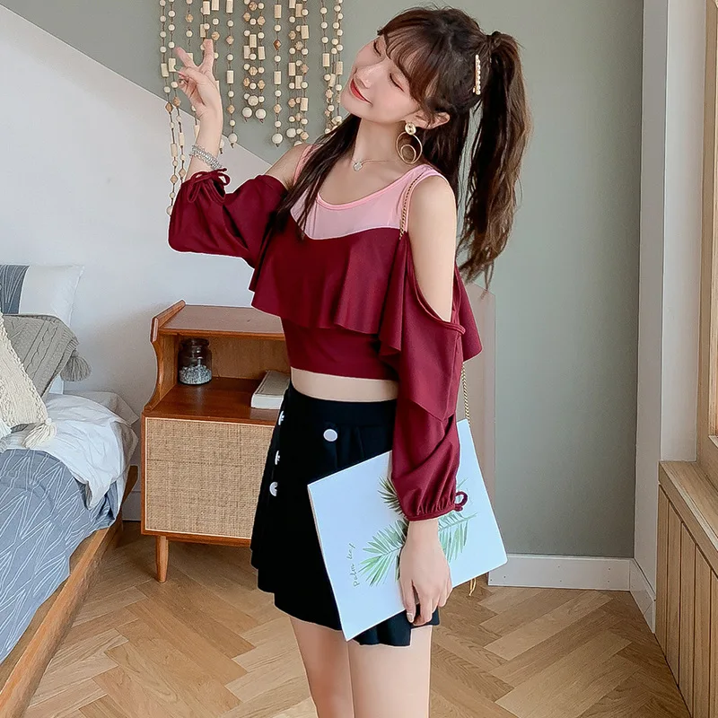

2019 New Style Bathing Suit Women's Three-piece Set Bikini Split Type Slimming Conservative Belly Covering Small Bust Gathering