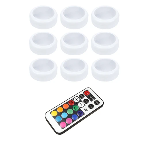 9 pcs Lamp 1Remote Светодиодный светильник шайба под шкаф светильник ing RGB с регулируемой яркостью сенсорный 12 цветов беспроводной на батарейках шкаф ночной Светильник - Испускаемый цвет: 9 pcs Lamp 1Remote