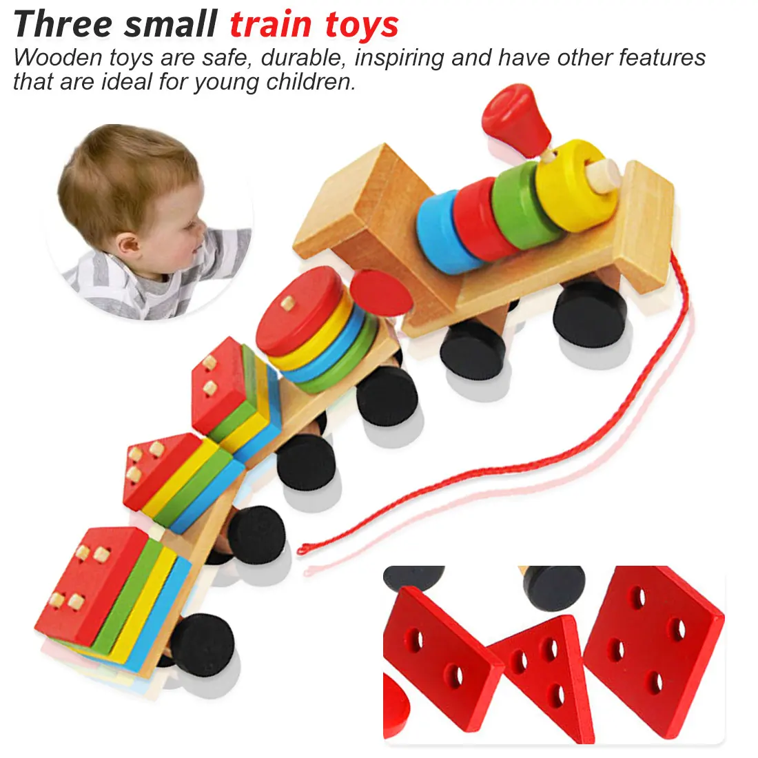 

Wooden Three Small Train Set Carriage Geometric Shape Toys Children Stacking Toy Wood Natural Christmas Gift