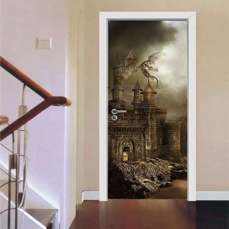

200X77cm 3D Landscape Door Sticker For Living Room Bedroom Waterproof PVC Adhesive Wallpaper Home Decor Waterproof Mural Decal