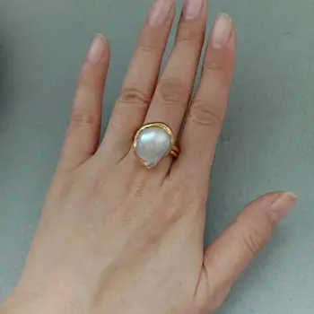 

White Keshi Pearl Yellow Plated Ring