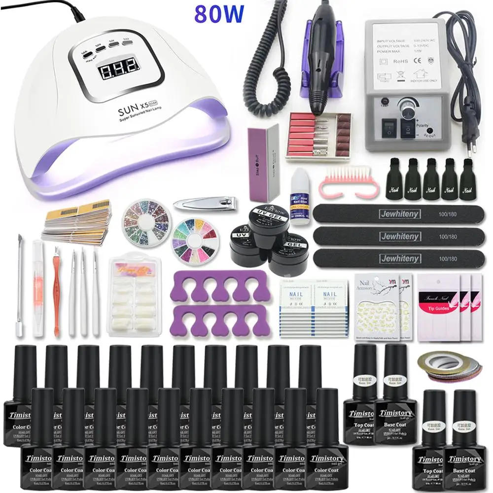 Baratos Super juego de manicura para Kit de uñas con lámpara led para uñas 20000RPM conjunto de esmalte de uñas acrílico Kit conjunto de herramientas para manicura