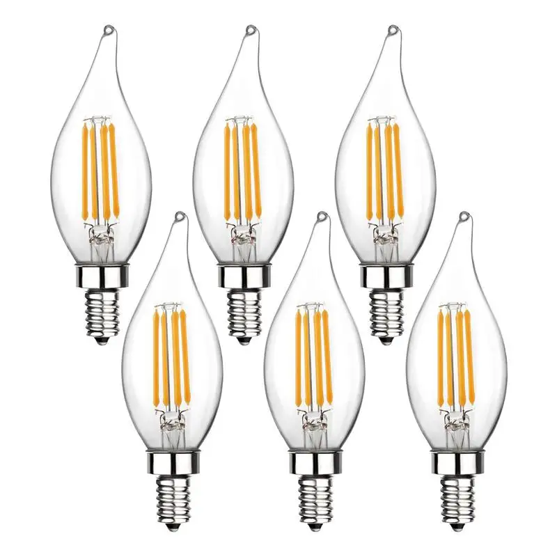 

New E12 LED Candlestick Bulb 60W Equivalent Dimmable LED Chandelier Bulb 6W 2700K Warm White 550LM CA11 Flame Pointed Candle Bul