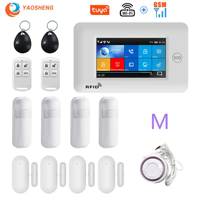4.3 Inch Touch Panel WIFI GSM Wireless Burglar Home Security Alarm System TUYA Smart life APP Control Compatible With Alexa M