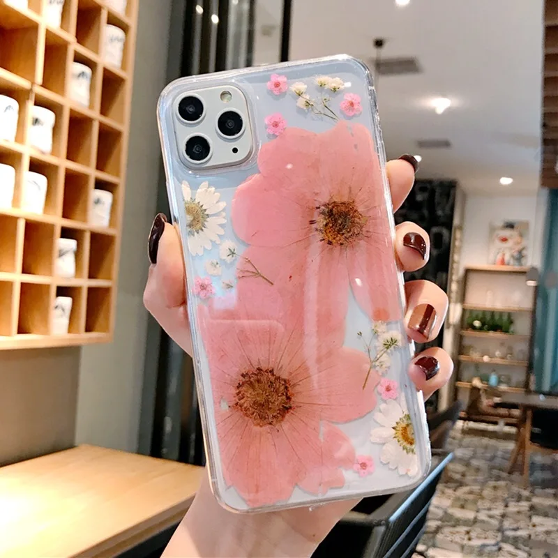 Tfshining настоящий прессованный цветок чехол для телефона для iphone 11 XR XS Max 7 8 6 6s Plus прозрачный силиконовый мягкий Подсолнух девчачий чехол