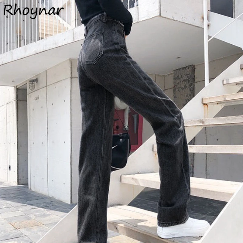 

Jeans Women Autumn Fashion Korean Style Full Length Adjustable Button High Waist Casual All-match Streetwear Students Baggy Cozy
