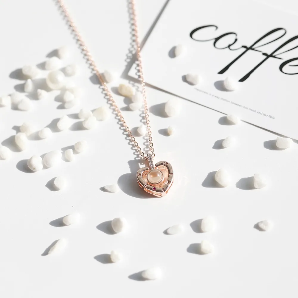 Новое поступление модные популярные розовые золотая цепочка с подвеской из сплава 100 языков я люблю тебя кулон Цепочки и ожерелья Для женщин девушек ювелирные изделия