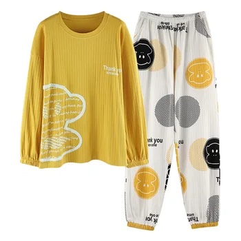 

Autumn And Winter New Pajamas Women Spring And Autumn Style 100% Cotton Korean Fashion Plus Size Home Service