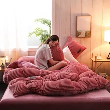 3pcs/4pcs Soft Thicken Coral Fleece Bedding Flannel Velvet Duvet Cover with Bed Sheet Pillowcases Warm Quilt Cover