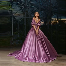 Robe De soirée De luxe en Satin violet, épaules dénudées, col en v, ligne a, robes De bal formelles, sur mesure 