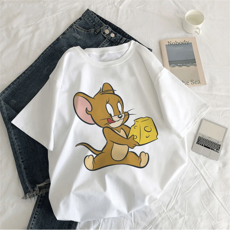 Женская футболка с принтом мышки Джерри Love Eat Cheese Fun летняя Harajuku Ullzang 2020 новинка