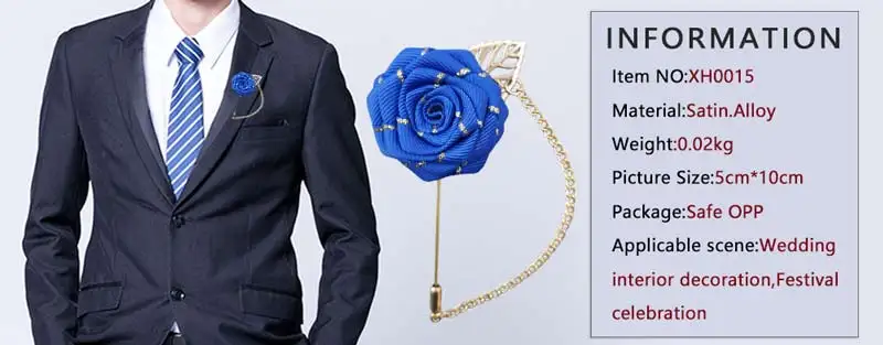 Королевский синий атласная роза церемония цветок ручной работы Свадебный корсаж брошь жениха бутоньерка для свадебных аксессуаров XH0015