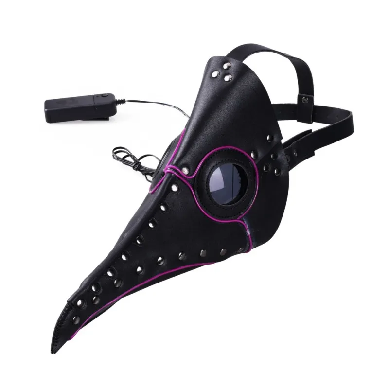 Halloween LED Plague Doctor Mask Light Up Glowing Long Nose Bird Beak Gothic Cosplay Carnaval Costume Props Party Decoration