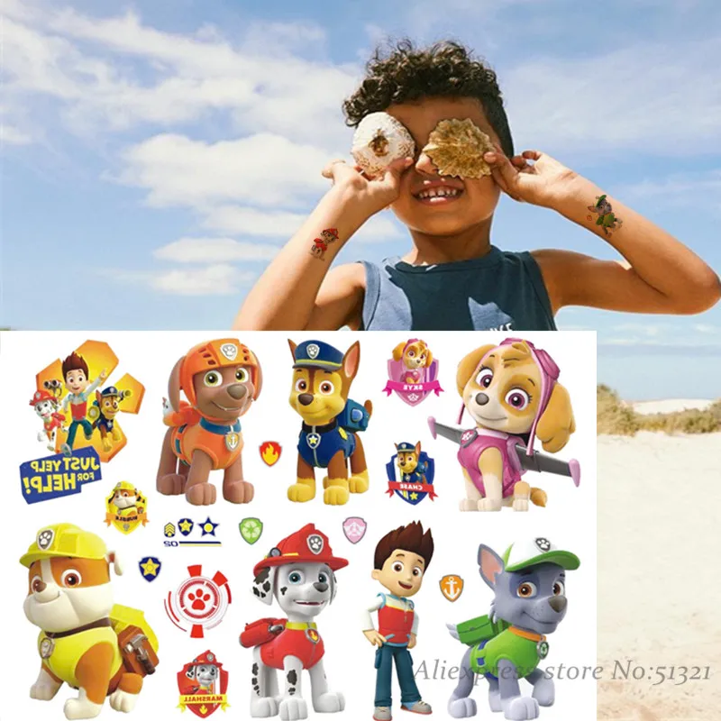 Paw Patrol симпатичная собака Детский мультфильм временная татуировка наклейка