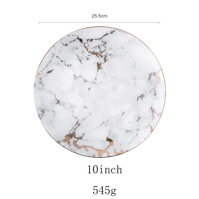 10 inch Grey 8/10 дюймов, керамическая мраморная обеденная тарелка, Золотая инкрустация, закуски, десерты, тарелка в западном стиле, фарфоровая посуда, кухонная посуда - Цвет: 10 inch Grey