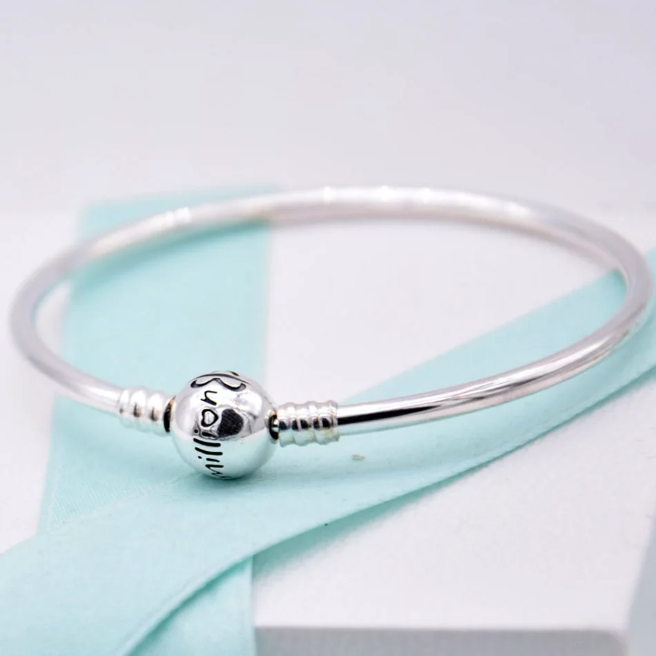 

New 925 Sterling Silver Bangle True Heart One In A Million Clasp Snake Bracelet Bangle Fit Bead Charm Europe DIY Jewelry