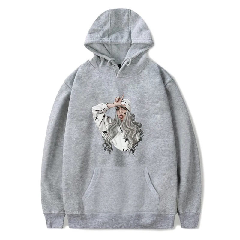 Harajuku личность Billie Eilish Забавный принт пара Повседневная круглый вырез Толстовка Мужская свободная толстовка хип хоп пальто уличная одежда