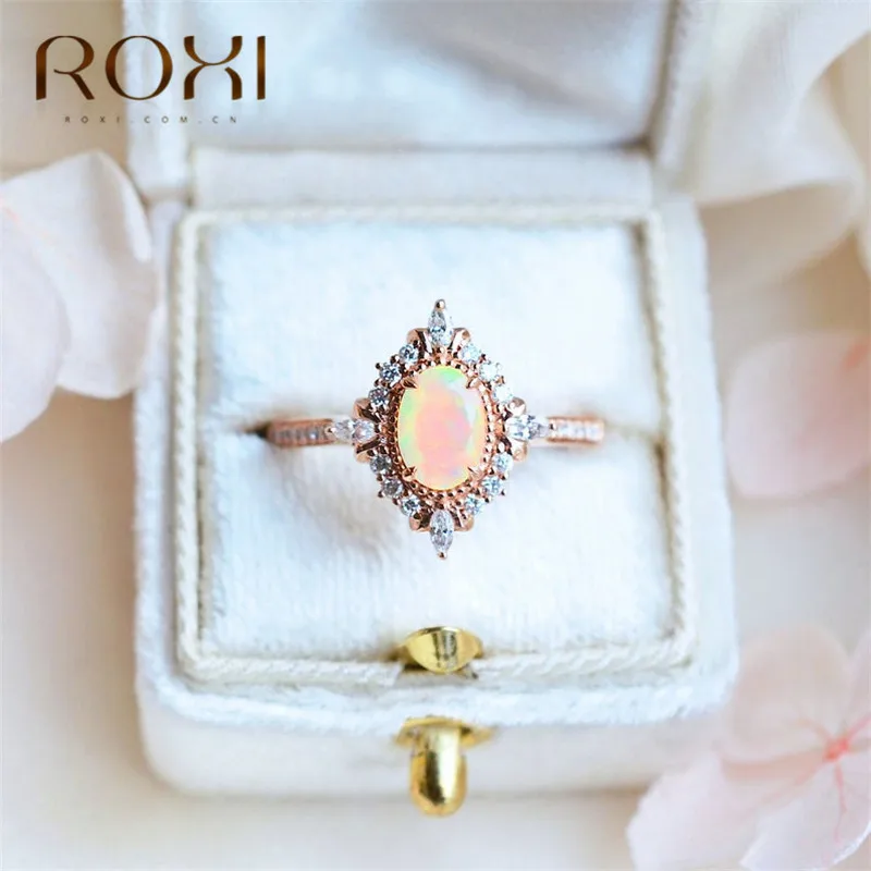 ROXI Винтаж огненный опал кольца для женщин волшебное зеркало CZ палец кольцо микро проложить стразами и цирконием обрачальные кольца, Помолвка Ювелирные Изделия