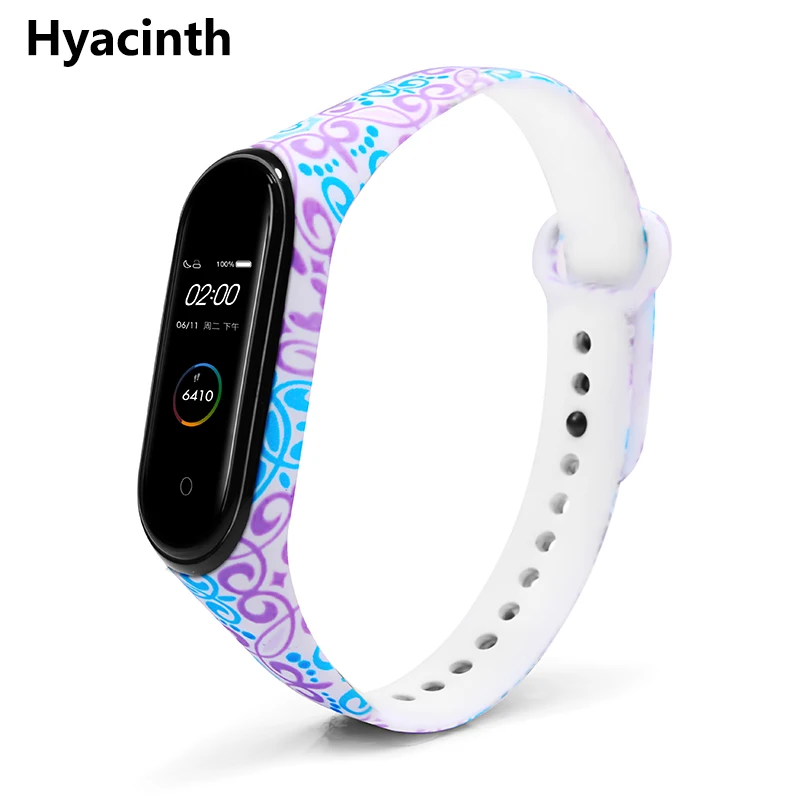 Hyacinth BOORUI mi band 3/4 цветочный ремешок mi band 3 4 аксессуары сменный силиконовый разнообразный ремешок для xiaomi mi 3 4 смарт-браслеты - Цвет: Hyacinth