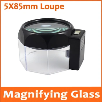 

5X LED Illuminated Magnifying Glass Newspaper Book Mobile Phone Octagonal Desktop Cylinder Acrylic Column Lamp Reading Magnifier