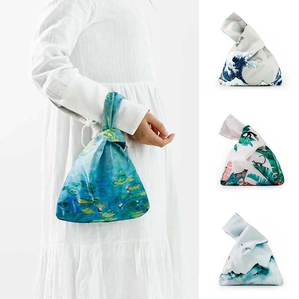 Purse Wrist-Bag Hand-Bags Knot Japanese-Style Small Oil-Painting Casual Fashion New Set
