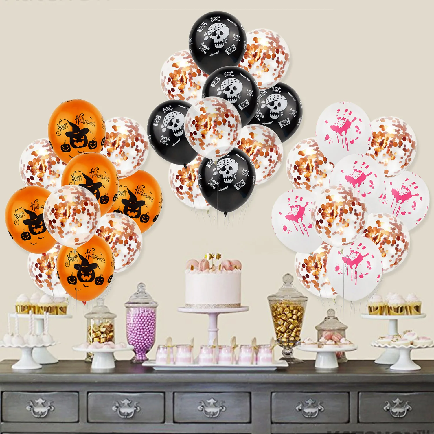 Besegad 5 шт Хэллоуин латексные воздушные шары+ 5 шт конфетти воздушные шары+ 16 футов лента для любимая для вечеринки в честь Хэллоуина поставка украшения 12 дюймов