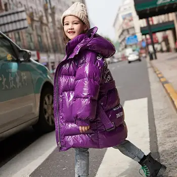 

Winter fashion children Glossy down coat waterproof thicker warm girl outerwear hooded parka modis kids down jackets Y2400