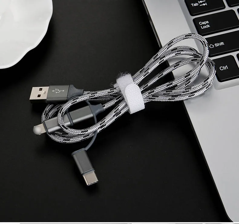 3 в 1 USB кабель type C Micro USB кабель type-c нейлоновый Плетеный один-три портативный кабель для быстрой зарядки для iphone Android samsung - Цвет: Color 1