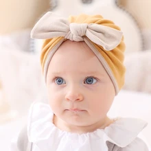 

Baby Hat with Bunny Bowknot Newborn Cotton Soft Turban Colorblock Bow Cap Beanie Skullies for Baby Girl Newborn Bow Winter Hats