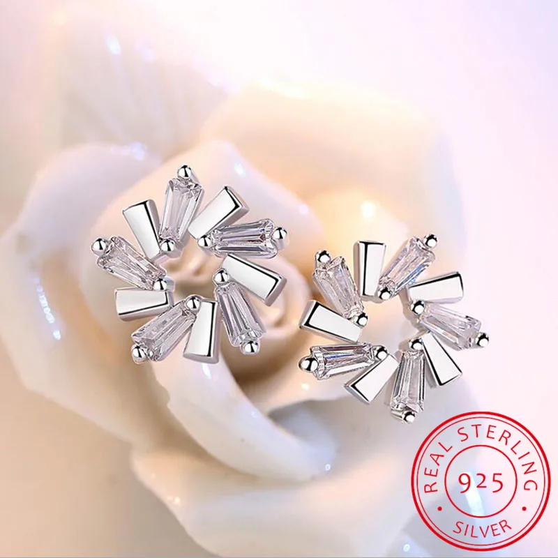 

925 Sterling Silver luxury AAAAA CZ Zirconia Ice Flower Stud Earrings For Women Silver 925 Jewelry Oorbellen Brincos S-E533