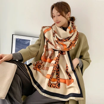 

Shawls Leopard Wraps Winter Cashmere Scarf Women Double sided Thick Warm Brand Designer Printed Pashmina Blanket Cape Print