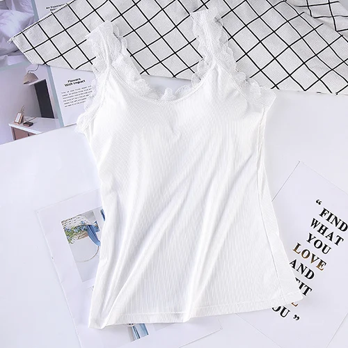 Women Ice Silk Thread Vest Female Lace Sexy Base Set Inside Summer Thin Section Sith Chest Pad Vest Tank Top Sleeveless - Цвет: Color  1-95