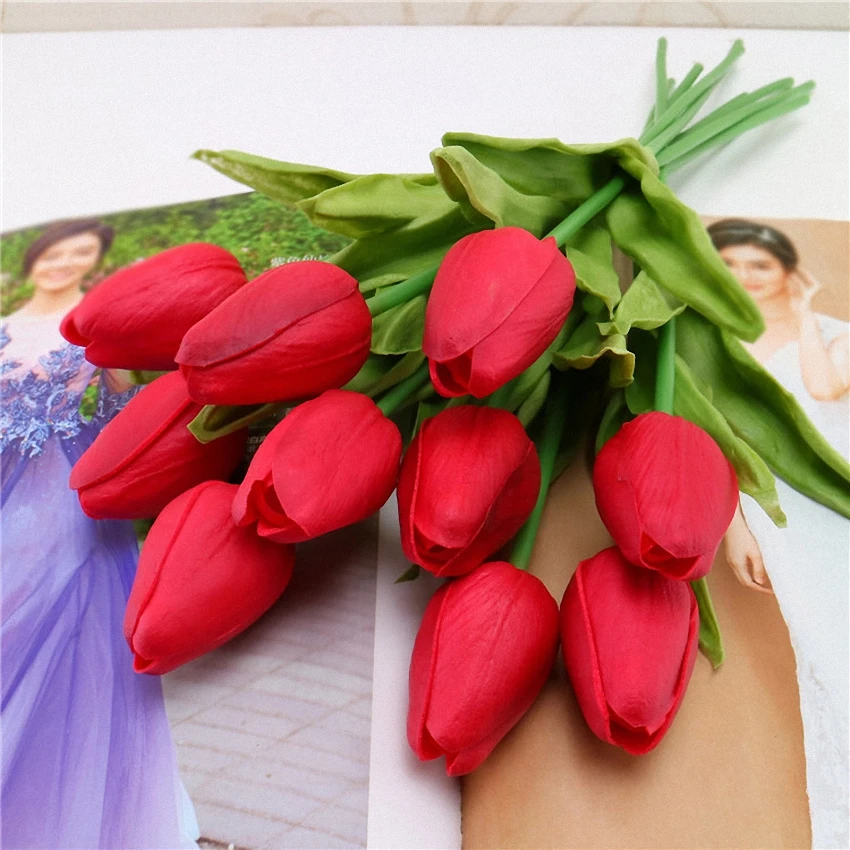 31 шт., искусственные цветы тюльпана для домашнего офиса, украшения, схожие шелковые цветы, настоящий сенсорный декор для свадебной вечеринки