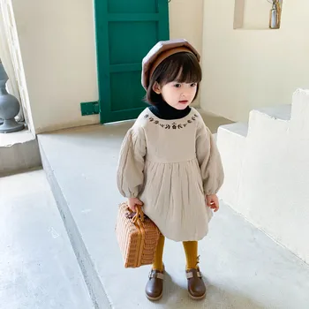 

Dibeberabbit Kids Girls Dresses Thick Princess Toddler Girl Dress Cotton Embroidered Flower Winter Teenager Clothes Puff Sleeve