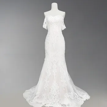 

Mermaid/Trumpet Sweetheart Court Train Off the Shoulder Lace Wedding dress with Lace Appliques