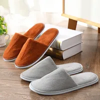 4 Pairs/Lot Mix Colors Coral fleece Men Women Cheap Disposable Hotel Slippers Cotton Slides Home Travel SPA Slipper Hospitality 2
