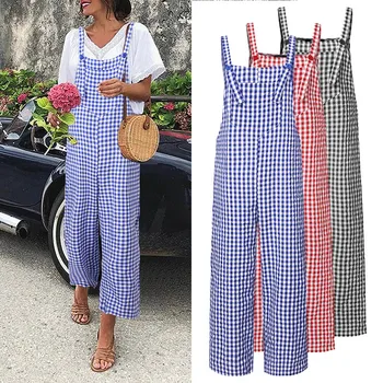 

5XL Celmia Sexy Sleeveless Jumpsuits Women Summer Fashion Plaid Rompers Casual Straps Grid Playsuits Loose Holiday Bib Overall 7