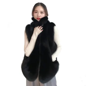 

New Style Winter Fashion Women Casual Fox Fur Vests SLeeveless Genuine Fur Gilets Winter Warm Waistcoats