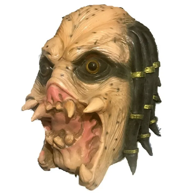 

Latex Movie Alien Predator Cosplay Mask Costume Helmet Props Antenna Halloween Party Horror Full Face Head Mask toys