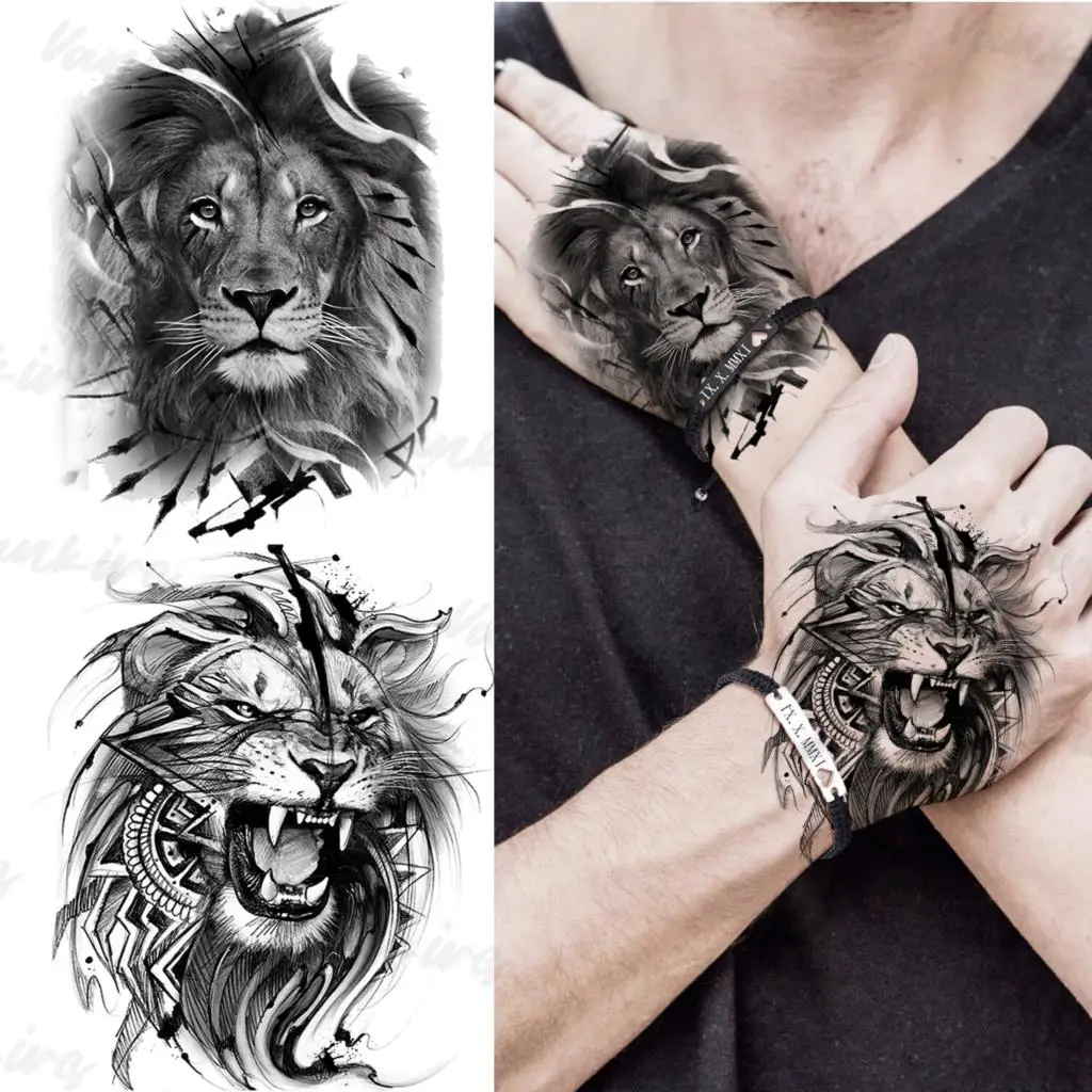 3D Black Lion Samurai Tribal Temporary Tattoos For Men Adult Atomic Bomb  Skull Tiger Fake Tattoo Fashion Half Sleeve Tatoos - AliExpress