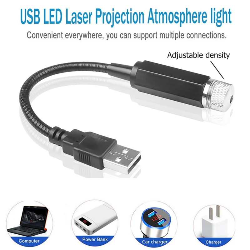 

1 Pcs LED Mini Car Roof Star Night Light Projector Atmosphere Galaxy Lamp Interior Ambient Starry Sky USB Decorative Lamp