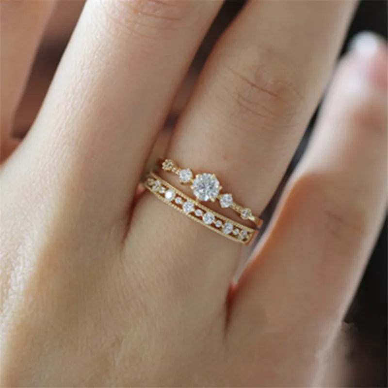 Silver rings Silver ring Gold plated rings Gold plated silver ring Silver plated ring Gold rings 925 Sterling Silver Plating 14k Gold Japanese Retro Simple Pav&eacute; Crystal Hollow Ring Women Light Luxury Party Jewelry Accessories