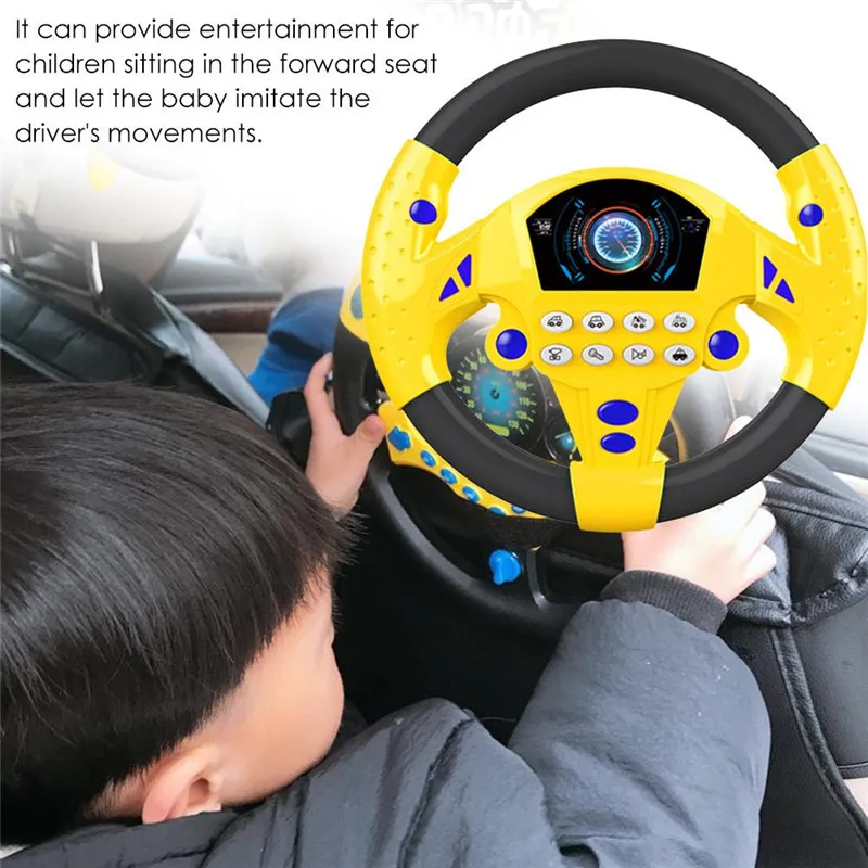 Volant co-pilote de simulation avec base pour jouet de voiture pour  enfants, rose