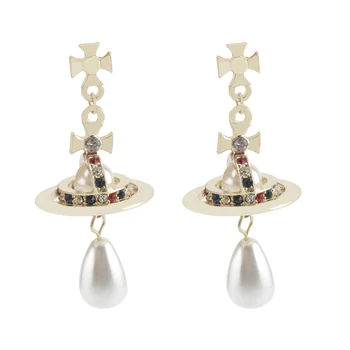 

Fashion Imitation Pearls Spaceship Long Pendientes Mujer Moda Earring Women Dangle Ear Stud Earrings