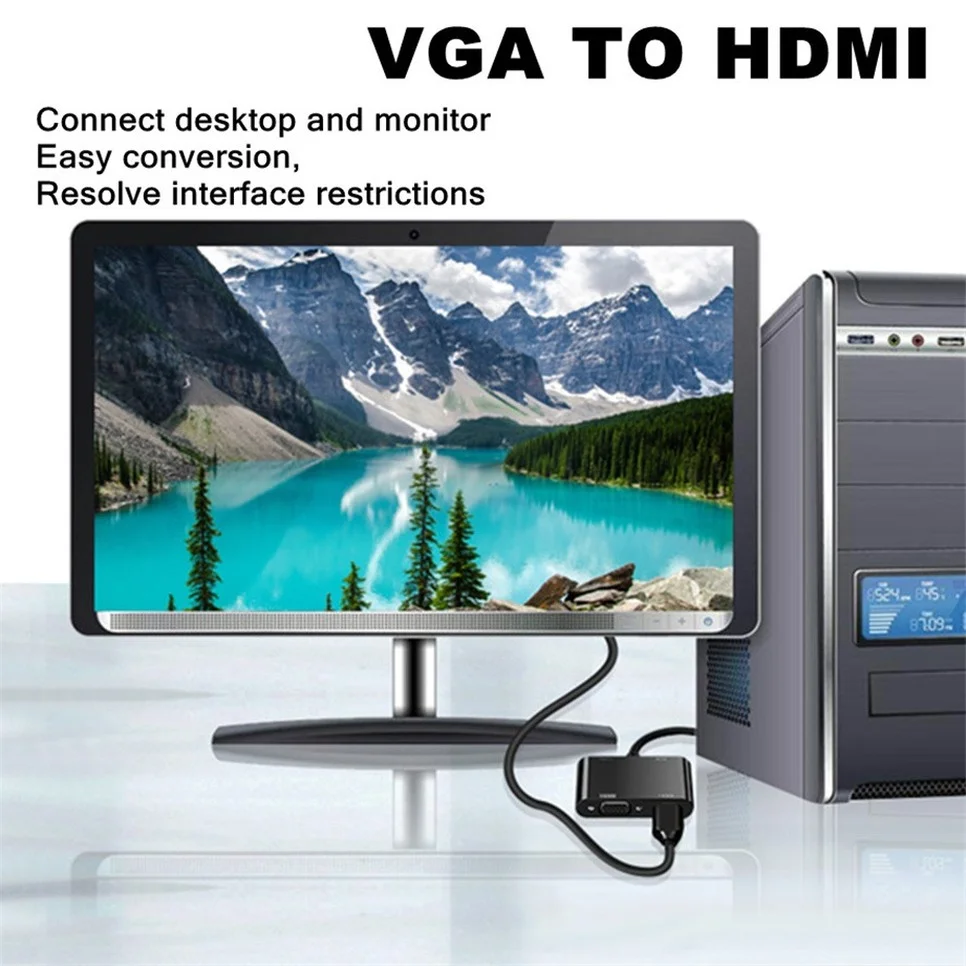 HD VGA to HDMI VGA adapter splitter 1 in 2 output computers desktops laptops computers monitors projectors hdmi to vga adapter cable vga to hdtv adapter vga cable adapter vga to hdmi converter