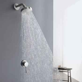 

Stainless Steel Concealed Shower Faucets Set Brushed Rainfall Shower Head Single Handle Mixer Tap Bathroom Shower Mixer