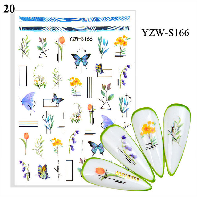 Flower Leaves Self Adhesive Sliders Beauty Nail Foils Blue & Black Summer Art Nail Stickers 3d Decals New 2021