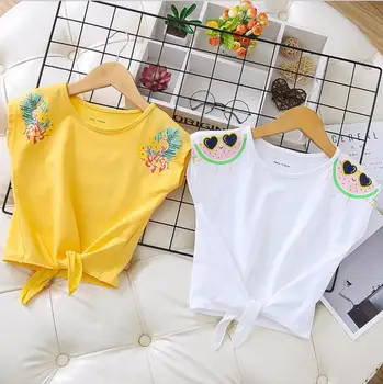 

Girls Summer Tshirt 2020 Teenage Girls Floral Print Cotton Bow Tie T shirts Children Top Kids Clothing Wholesale 6 8 10 12 14Y