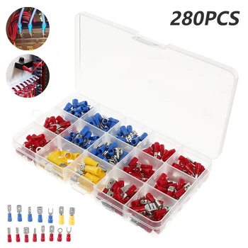 

280 Pcs Assorted Full Insulated Fork U-type Set Terminals Connectors Assortment Electrical Crimp Spade Ring Insulated Terminal