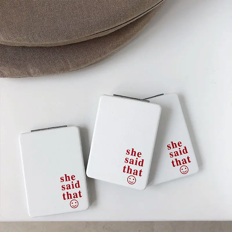 SW Ins 간단한 편지 휴대용 접이식 거울 화이트 컬러 미니멀리스트 직사각형 미니 거울, 여성용 메이크업 도구